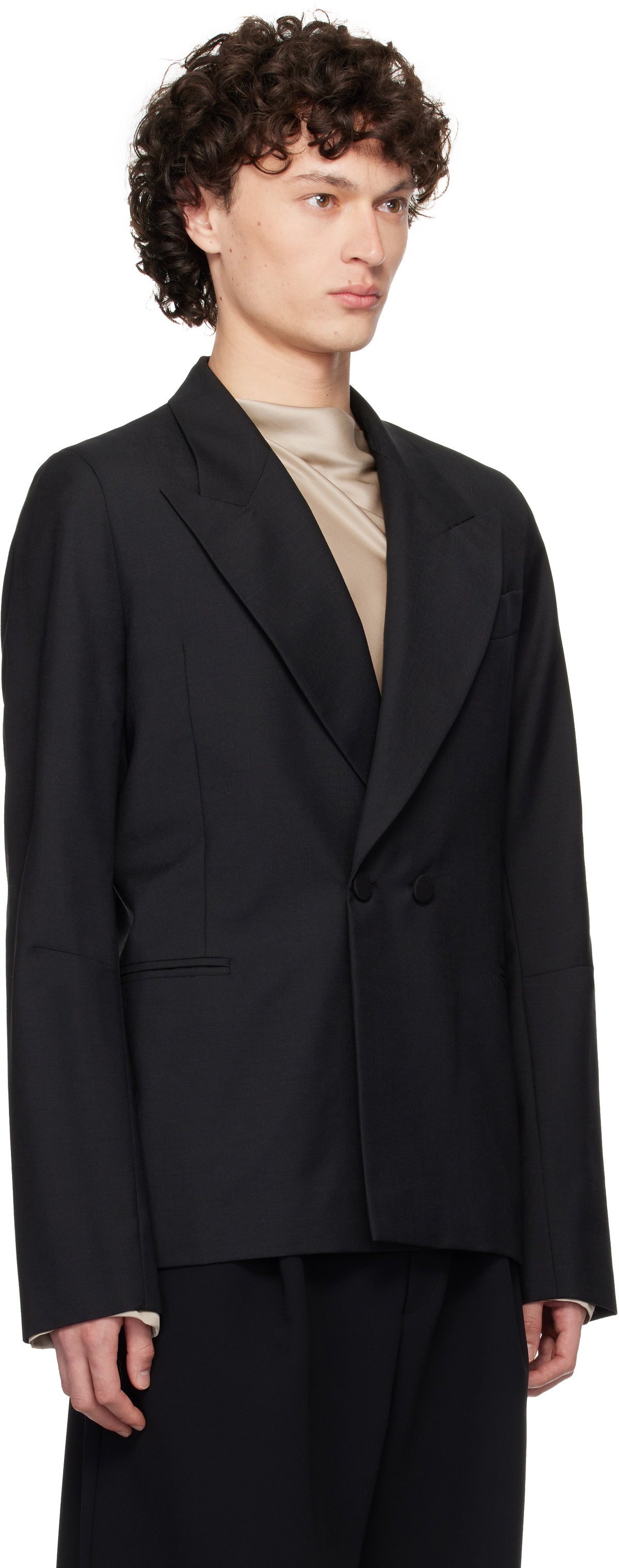 AARON ESH Black D Breasted Wool Blazer