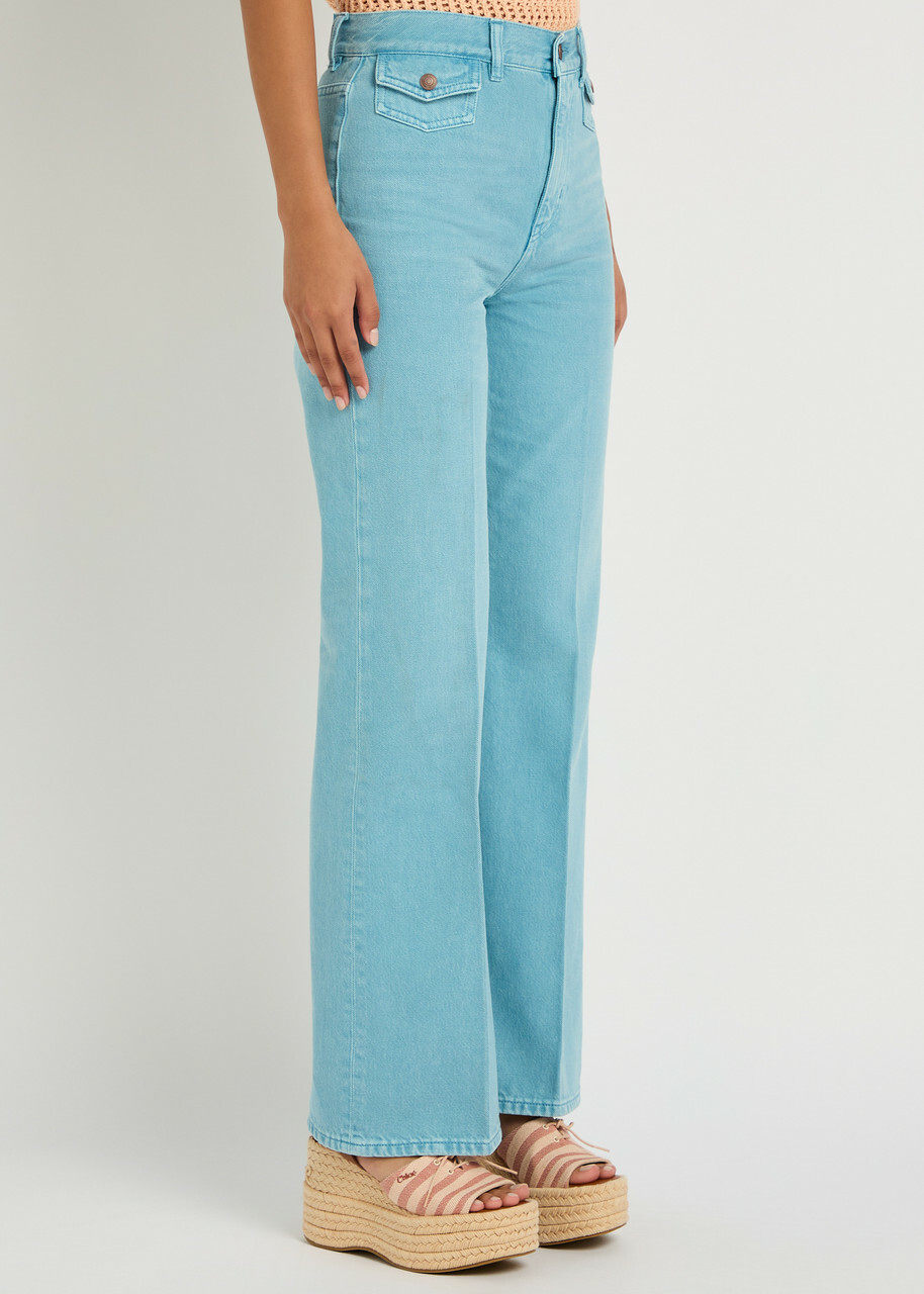 Chloe Embroidered Straight-leg Jeans Light Blue