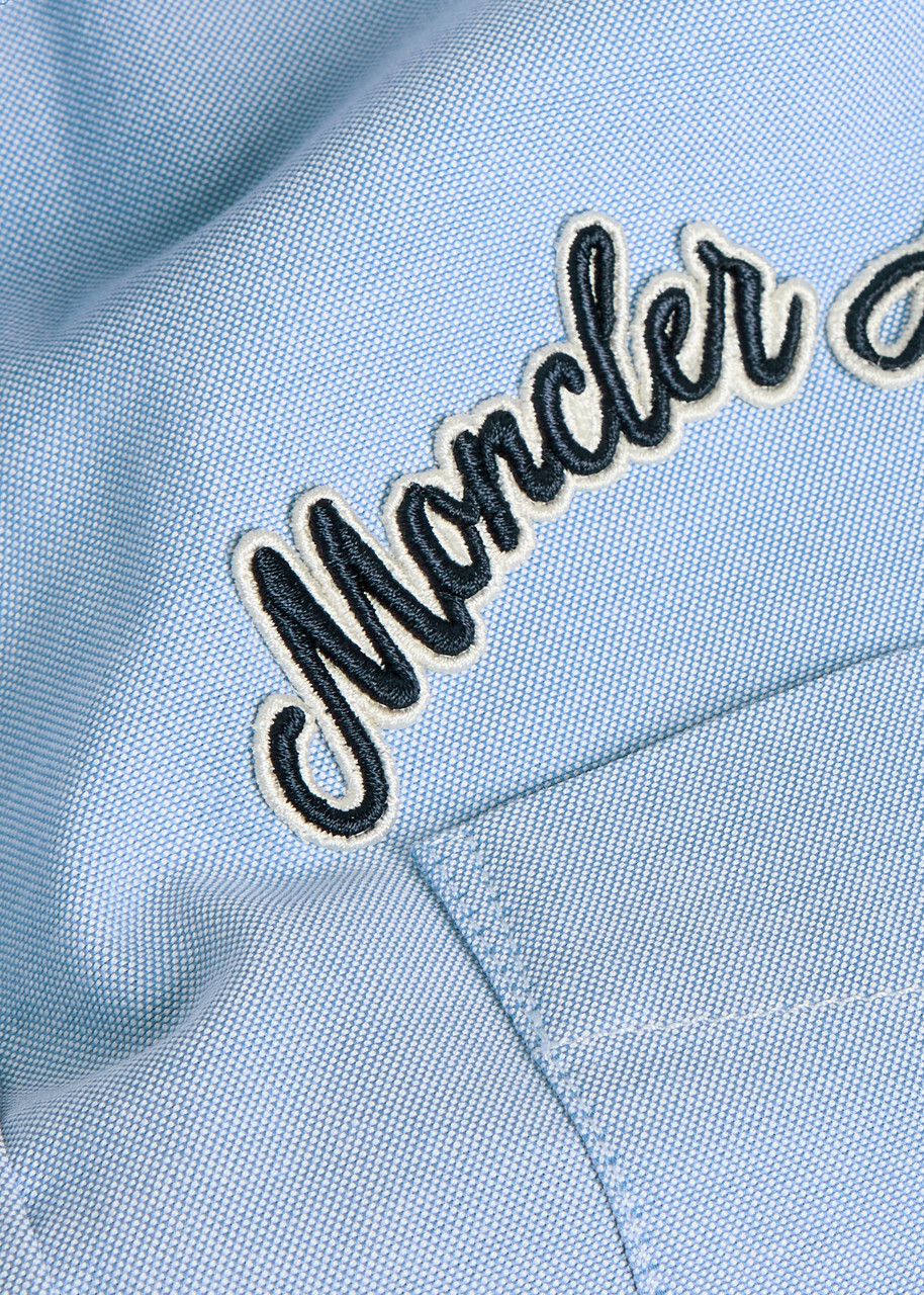Moncler Embroidered Cotton Oxford Shirt Blue