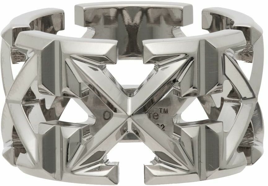 NWT OFF-WHITE C/O VIRGIL ABLOH Silver Texturized Hexnut Ring Set