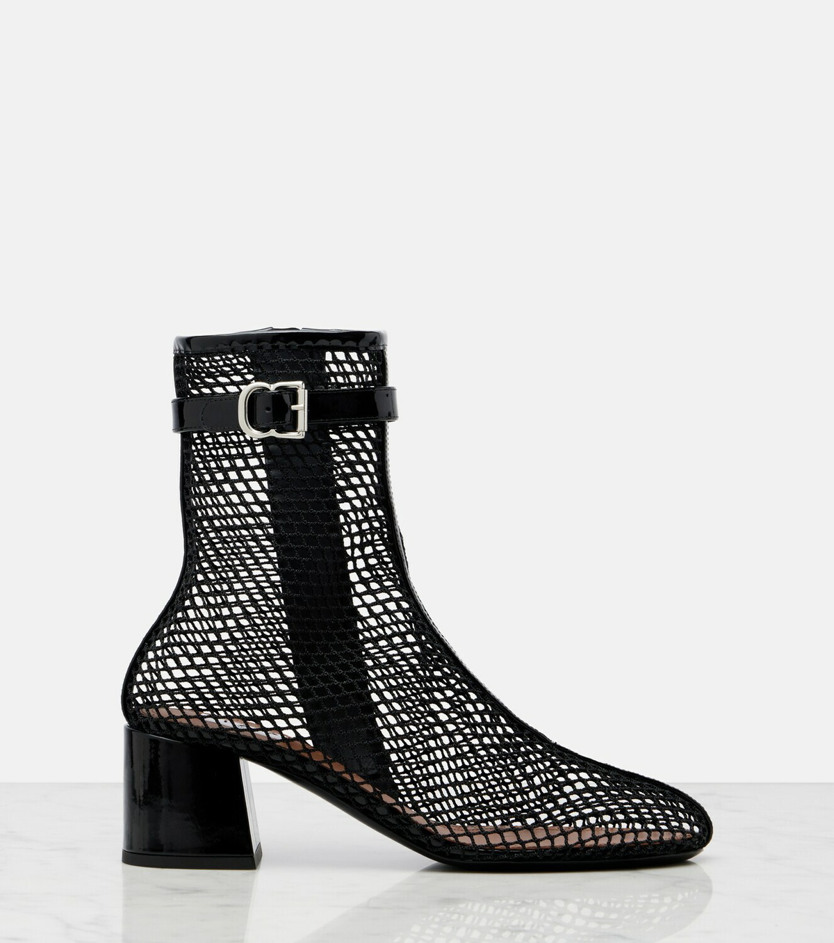 Alaïa Fishnet patent leather-trimmed ankle boots