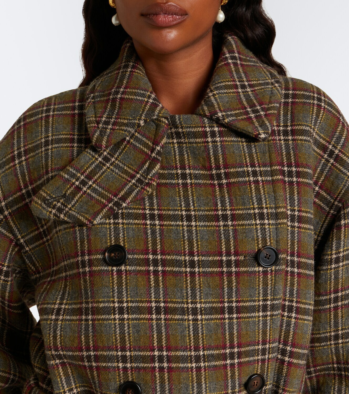 Chloé Checked wool and cotton-blend peacoat
