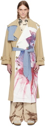 KidSuper Beige & Off-White Painted Girl Trench Coat