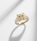 Yvonne Léon Chevalière Chaton Mini 9kt gold ring with black diamonds