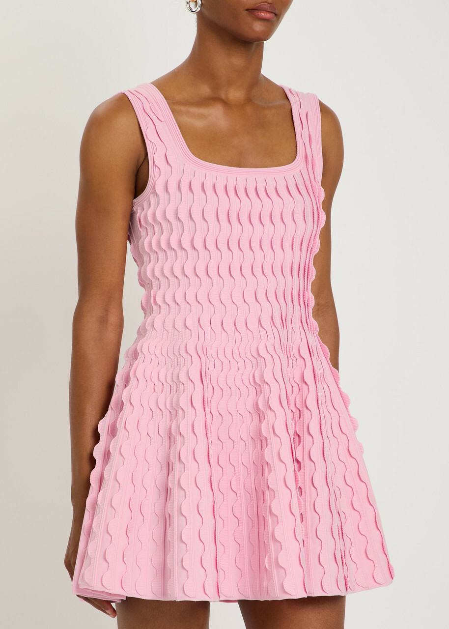 Simkhai Vanna Scalloped Knit Mini Dress Pink
