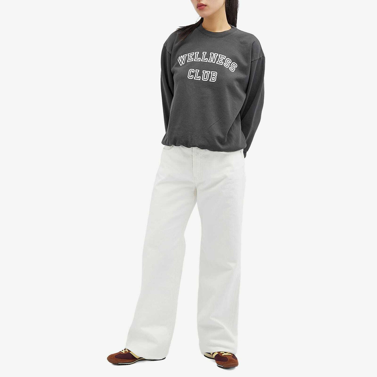 Sporty & Rich Wellness Club Flocked Crew Sweat in Faded Black
