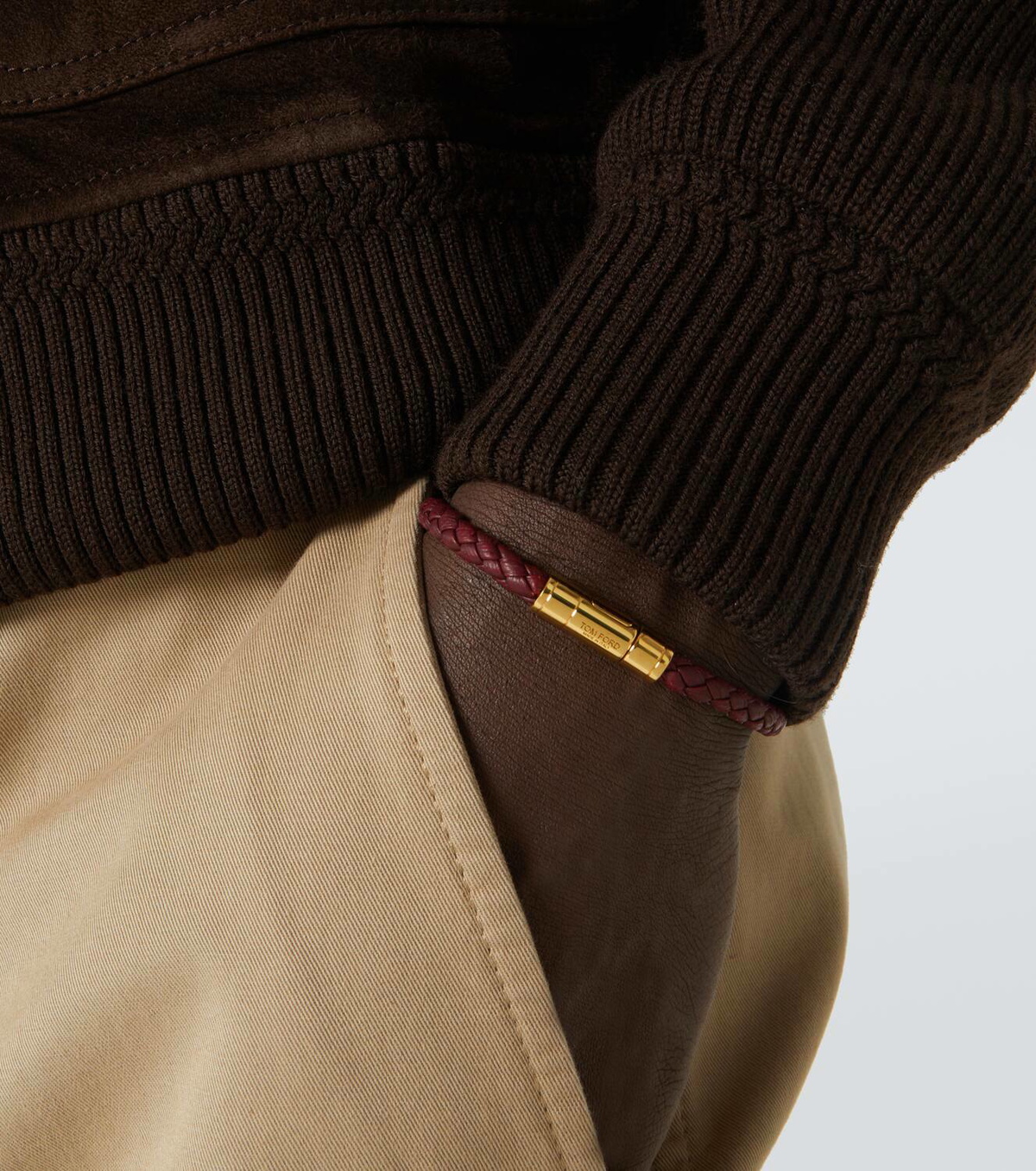 Tom Ford Logo braided leather bracelet TOM FORD