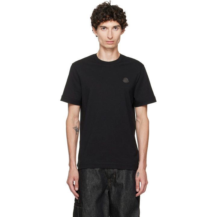 Photo: Moncler Black Double Leather Logo Cotton T-shirt