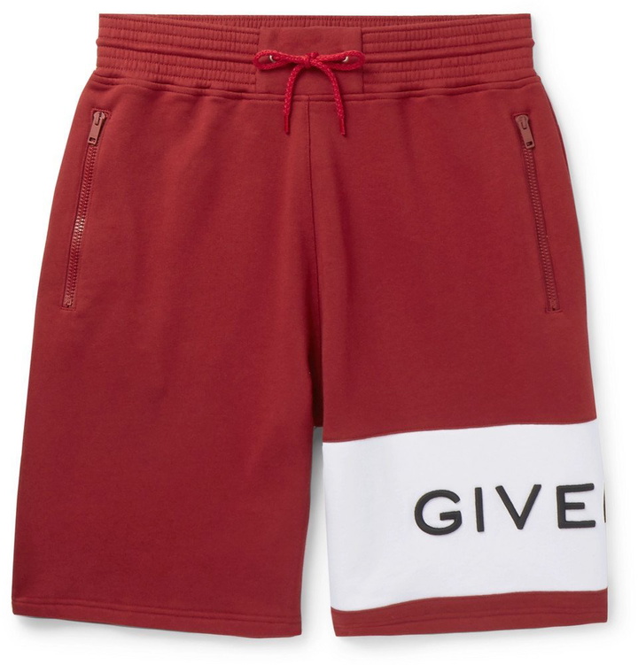 Photo: Givenchy - Logo-Embroidered Loopback Cotton-Jersey Drawstring Shorts - Men - Red