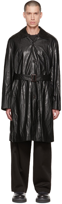 Photo: AMOMENTO Black Crinkled Faux-Leather Coat