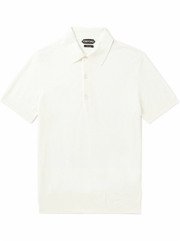 Photo: TOM FORD - Silk and Cotton-Blend Piquè Polo Shirt - White