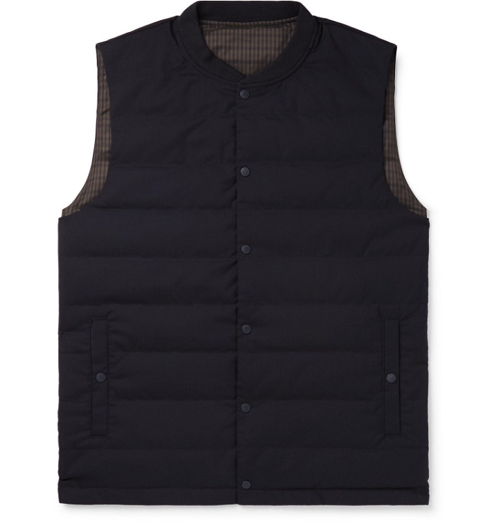 Photo: Incotex - Nanamica Slim-Fit Reversible Checked Shell and Wool-Blend Quilted Down Gilet - Blue