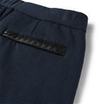 Bottega Veneta - Tapered Intrecciato Leather-Trimmed Fleece-Back Cotton and Wool-Blend Sweatpants - Men - Navy