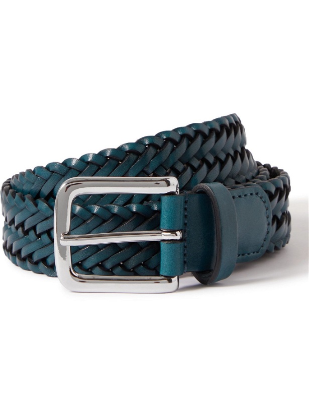 Photo: ANDERSON'S - 3cm Woven Leather Belt - Blue