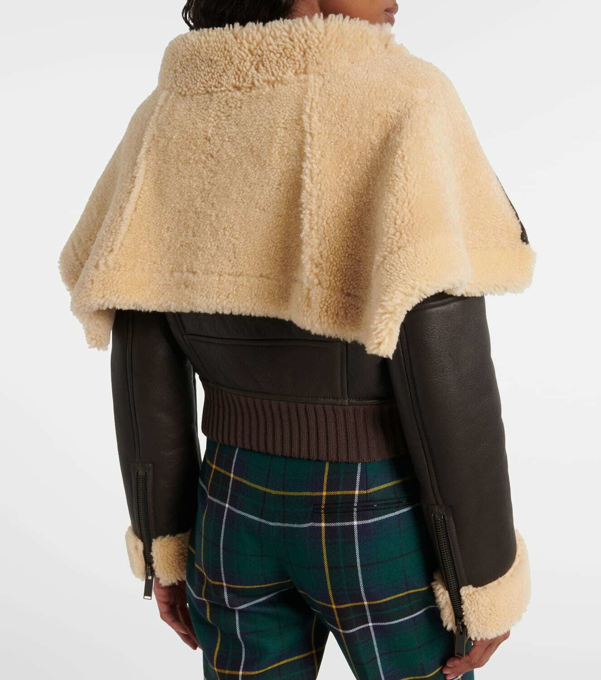 McQueen Cropped shearling-trimmed leather jacket