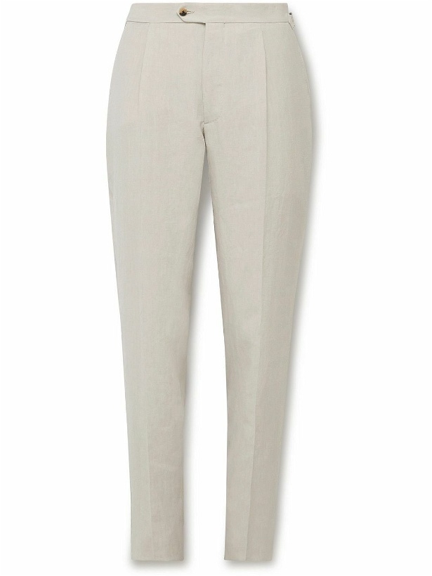 Photo: Thom Sweeney - Slim-Fit Straight-Leg Pleated Linen Suit Trousers - Neutrals
