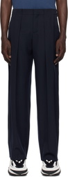 Balmain Navy Pleated Grain De Poudre Trousers