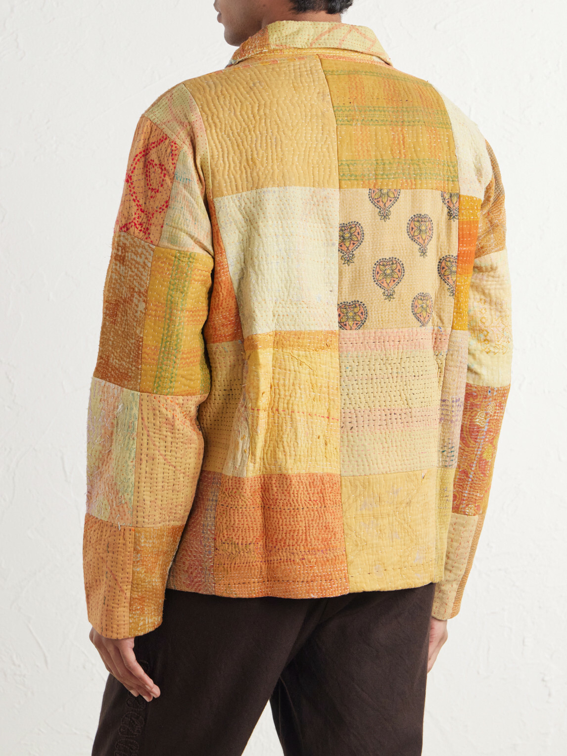 Kartik Research - Vintage Kantha Patchwork Quilted Cotton-Voile Jacket - Yellow