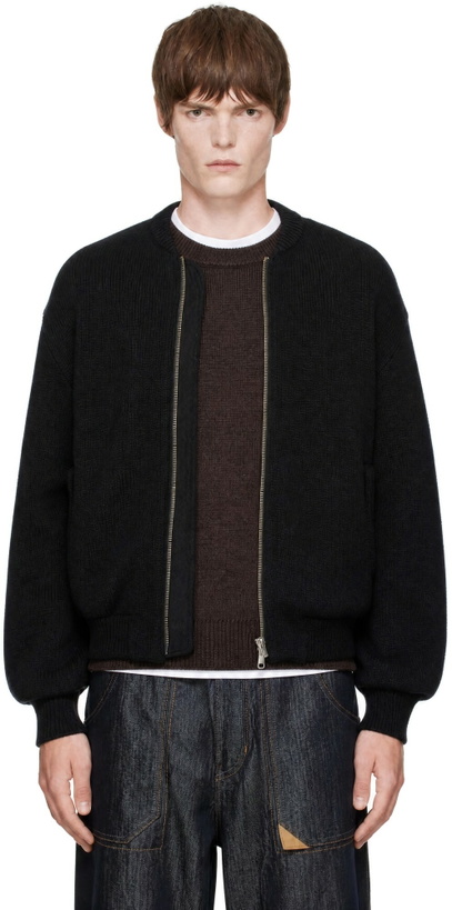 Photo: vowels Black Knitted Bomber Jacket
