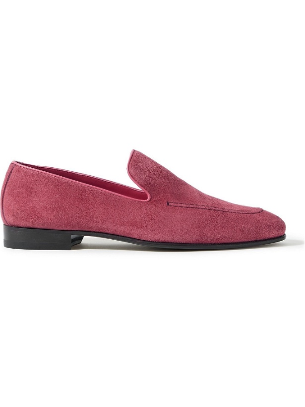 Photo: MANOLO BLAHNIK - Truro Leather-Trimmed Suede Loafers - Pink - UK 8.5