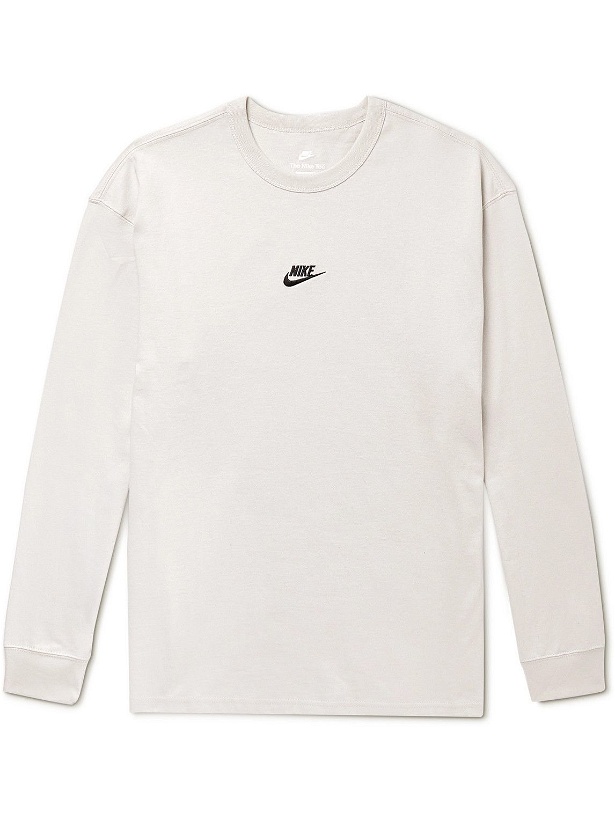 Photo: Nike - Logo-Embroidered Cotton-Jersey T-Shirt - Neutrals