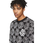McQ Alexander McQueen Black and White Long Sleeve All Over McQ Cube T-Shirt