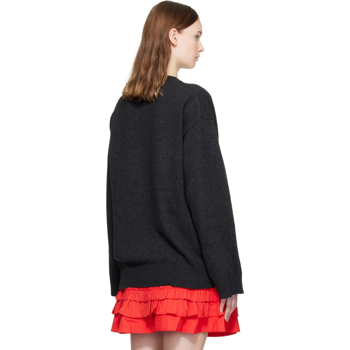 GANNI Black Wool Flowers Oversized Sweater