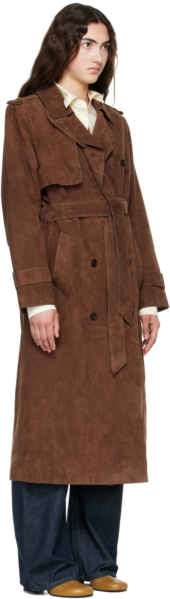 MACKAGE Brown Gael-SU Maxi Suede Trench Coat