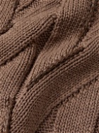 Kiton - Leather-Trimmed Cable-Knit Cotton and Linen-Blend Sweater - Brown