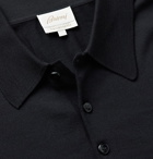 Brioni - Striped Wool and Silk-Blend Polo Shirt - Blue