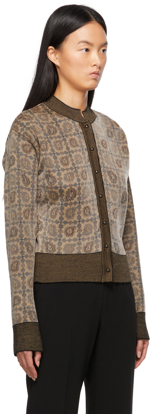 Mame Kurogouchi Brown Jacquard Knit Paisley Cardigan Mame Kurogouchi