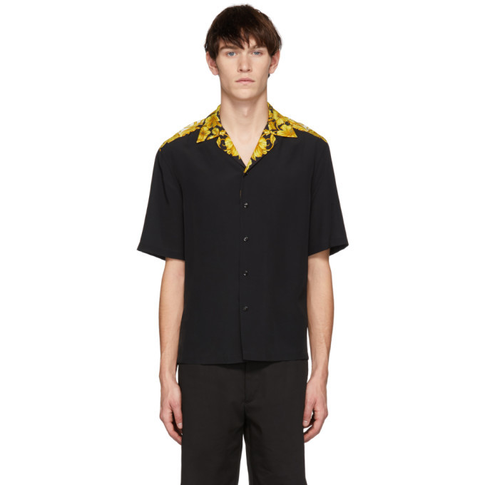 Photo: Versace Black Brocade Printed Bowling Shirt