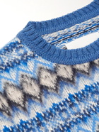 Maison Margiela - Slim-Fit Distressed Fair Isle Wool and Cotton-Blend Jacquard Sweater - Blue