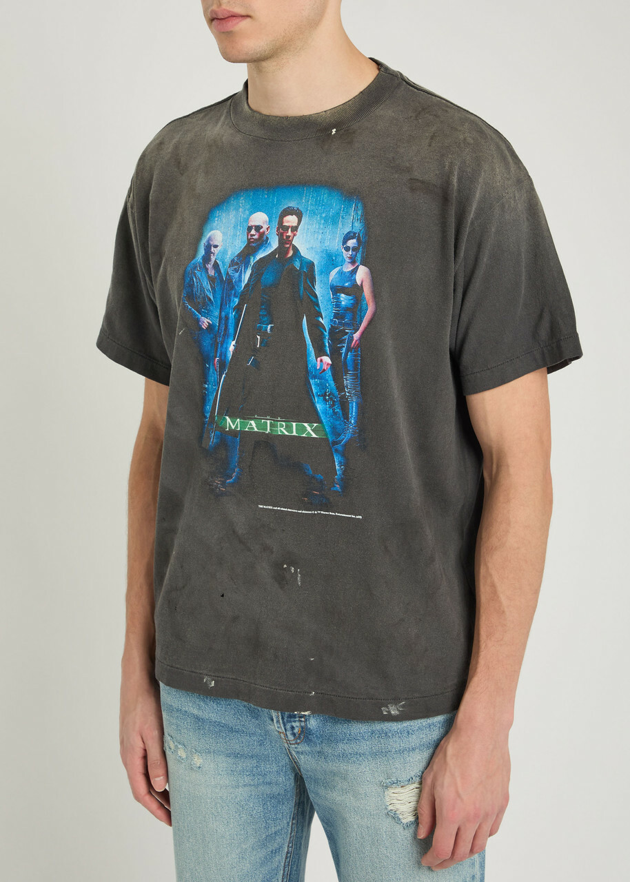 Saint Mxxxxxx The Matrix Printed Distressed Cotton T-shirt Black