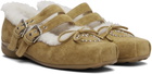 OPEN YY Tan Shearling Heart Stud Ballet Flats