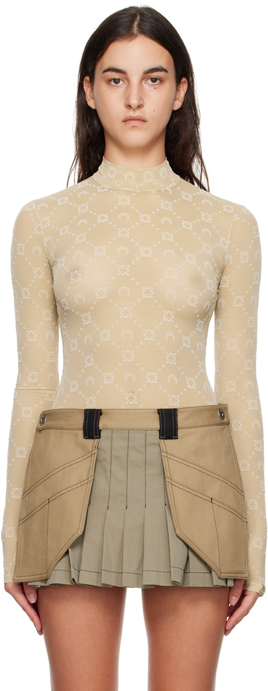 Marine Serre Beige Moonogram Turtleneck Marine Serre