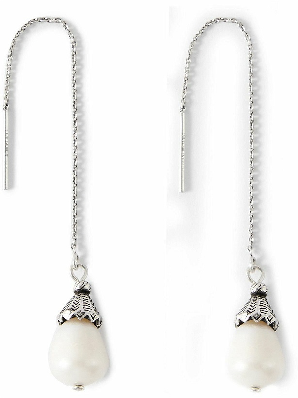 Photo: SAINT LAURENT - Oxidised Silver-Tone Faux Pearl Earrings
