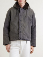 A.PRESSE - Fleece-Lined Distressed Cotton-Canvas Hooded Jacket - Gray