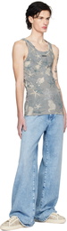 Versace Underwear Blue Barocco Sea Ribbed Tank Top