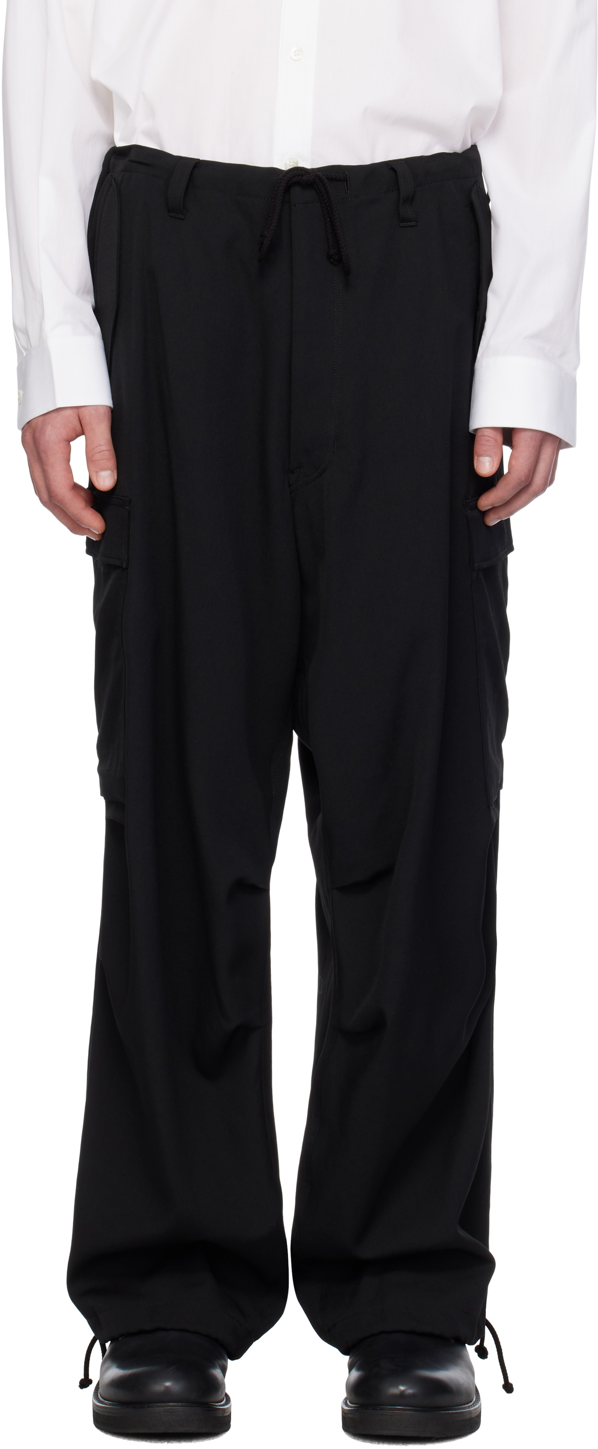 Y's For Men Black Side Triple Stitch Cargo Pants