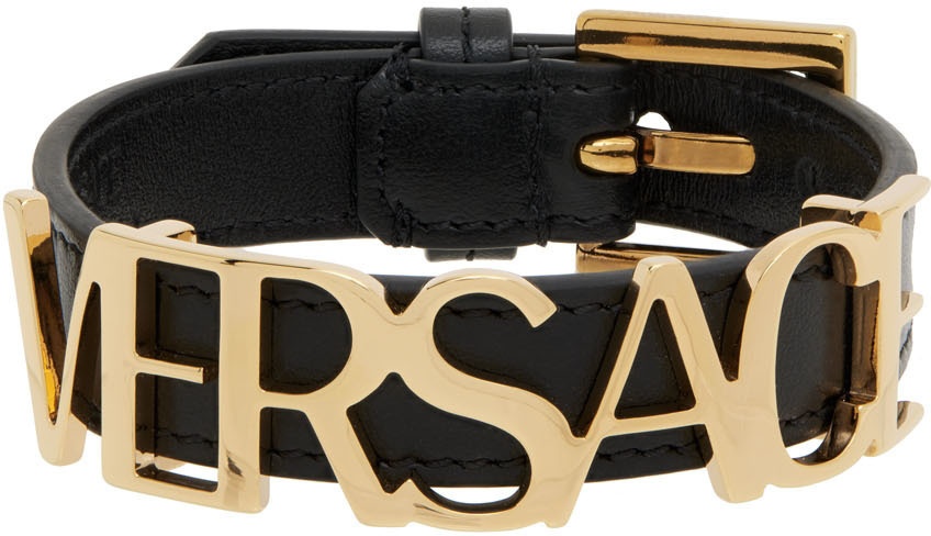 Versace Black Leather Logo Bracelet Versace