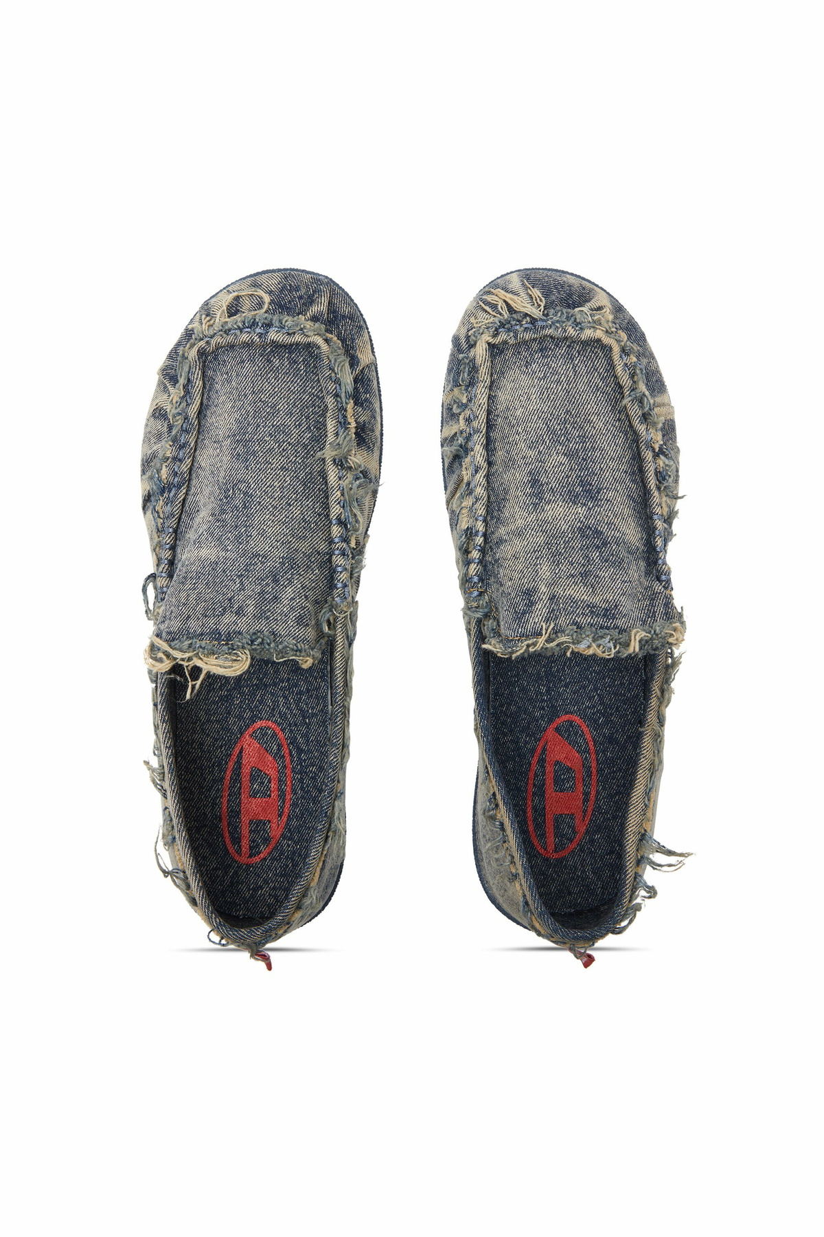 Diesel D-Shock-Distressed denim loafers - Mocassins and Mules Mens in Blue
