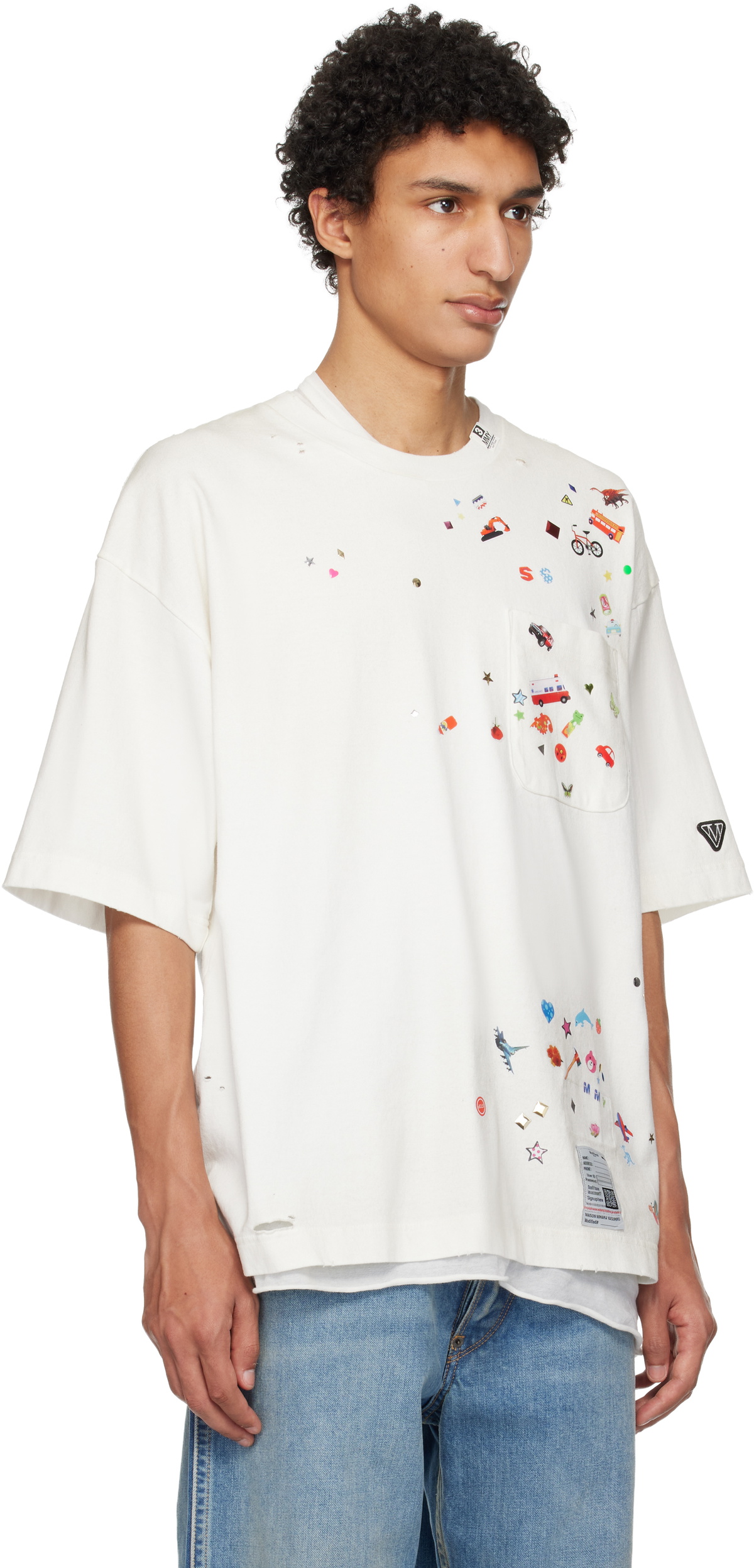 Maison MIHARA YASUHIRO Off-White Kids Sticker Printed T-shirt