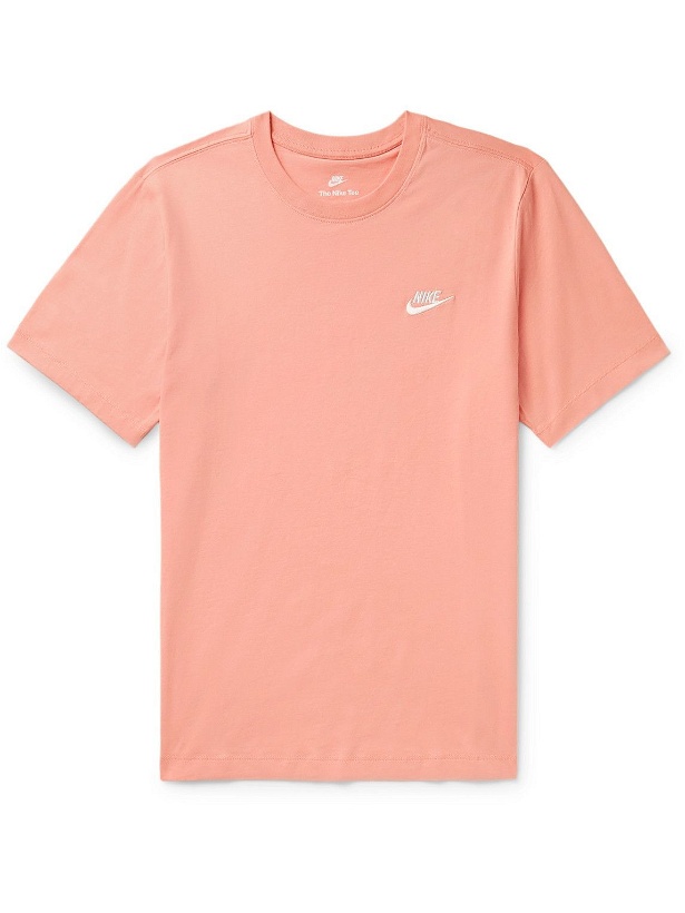 Photo: Nike - Sportswear Club Logo-Embroidered Cotton-Jersey T-Shirt - Orange