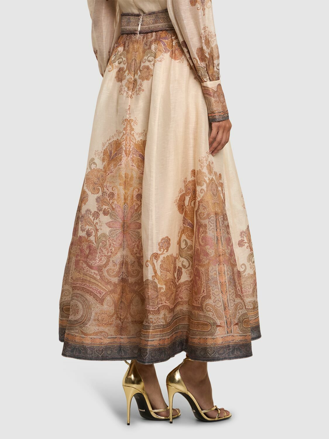 ZIMMERMANN Illustration Printed Organza Midi Skirt Zimmermann
