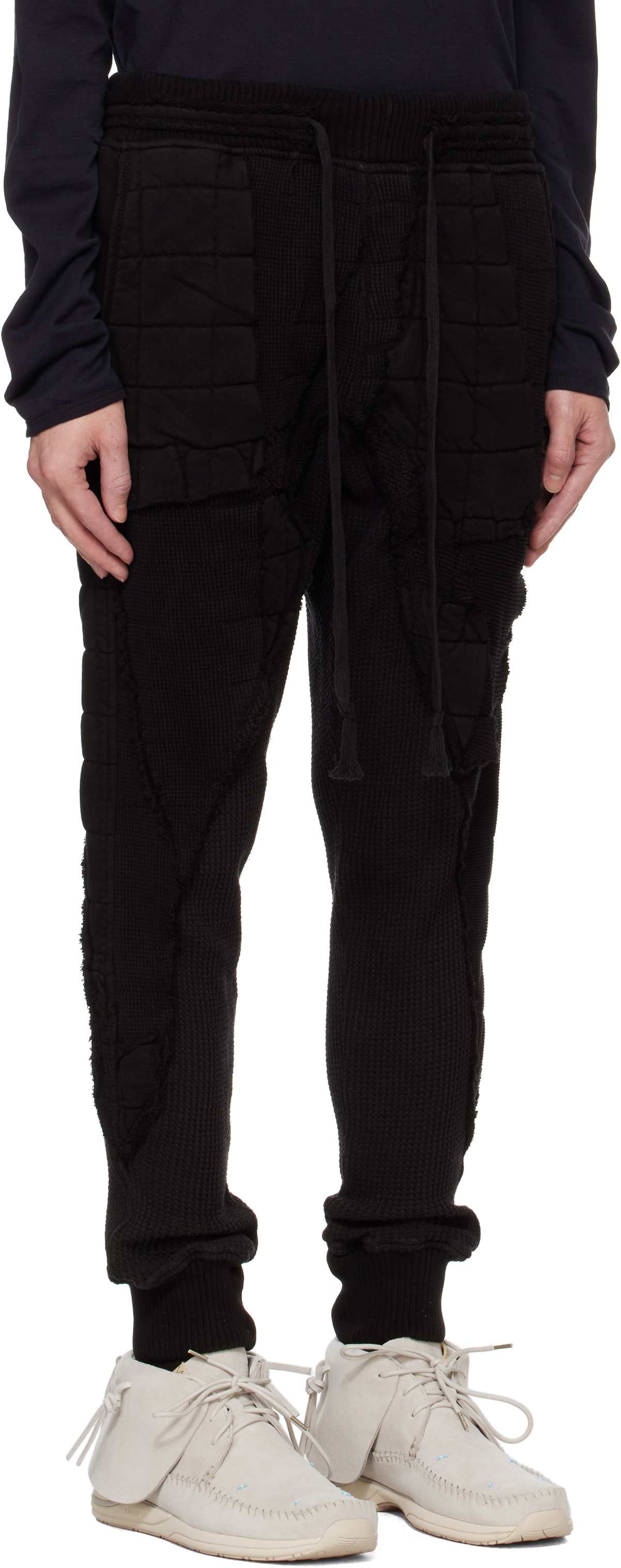 Greg Lauren Black Stitchwork 50/50 Sweatpants