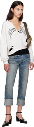 R13 SSENSE Exclusive White 'New York' Cropped Front Slit Sweatshirt