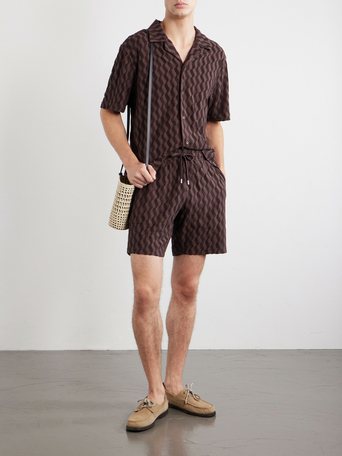 Frescobol Carioca - Augusto Cotton and Linen-Blend Jacquard Terry Shorts - Brown