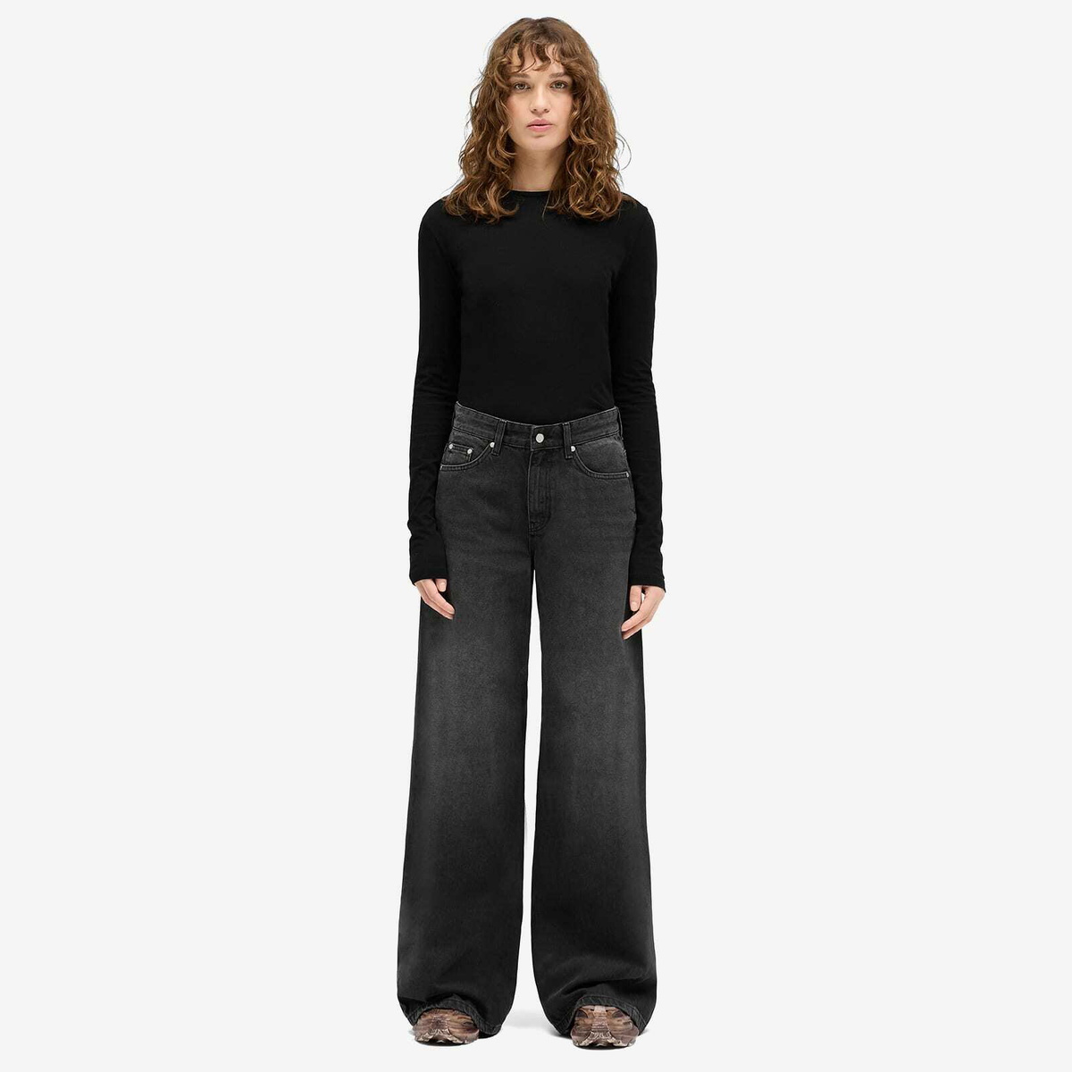 Represent Women's High Rise Wide Leg Jeans in Washed Black