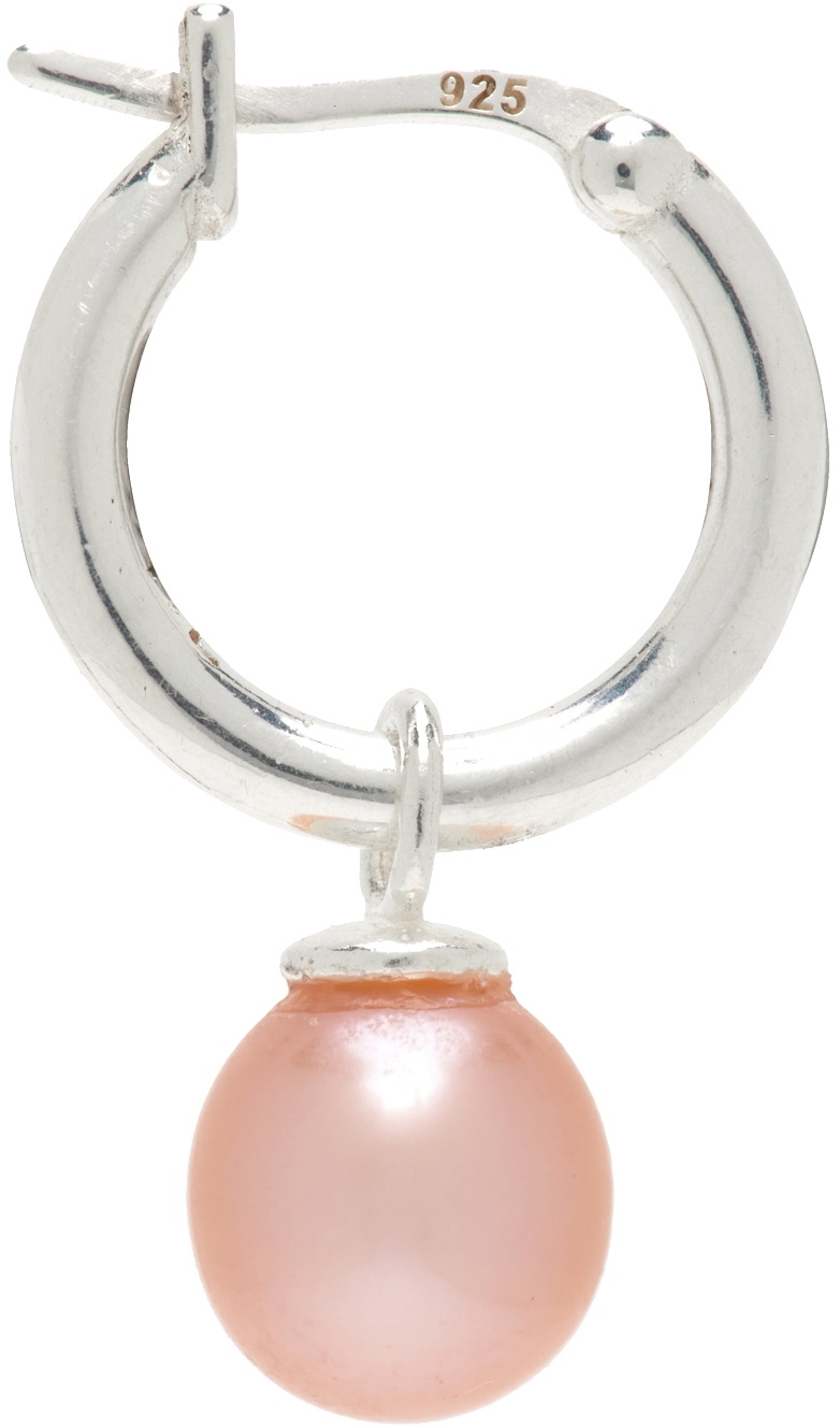 Hatton Labs SSENSE Exclusive Silver & Pink Pearl Hoop Earring Hatton Labs